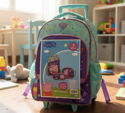 Mochila ruedas incluye estuche y lonchera
